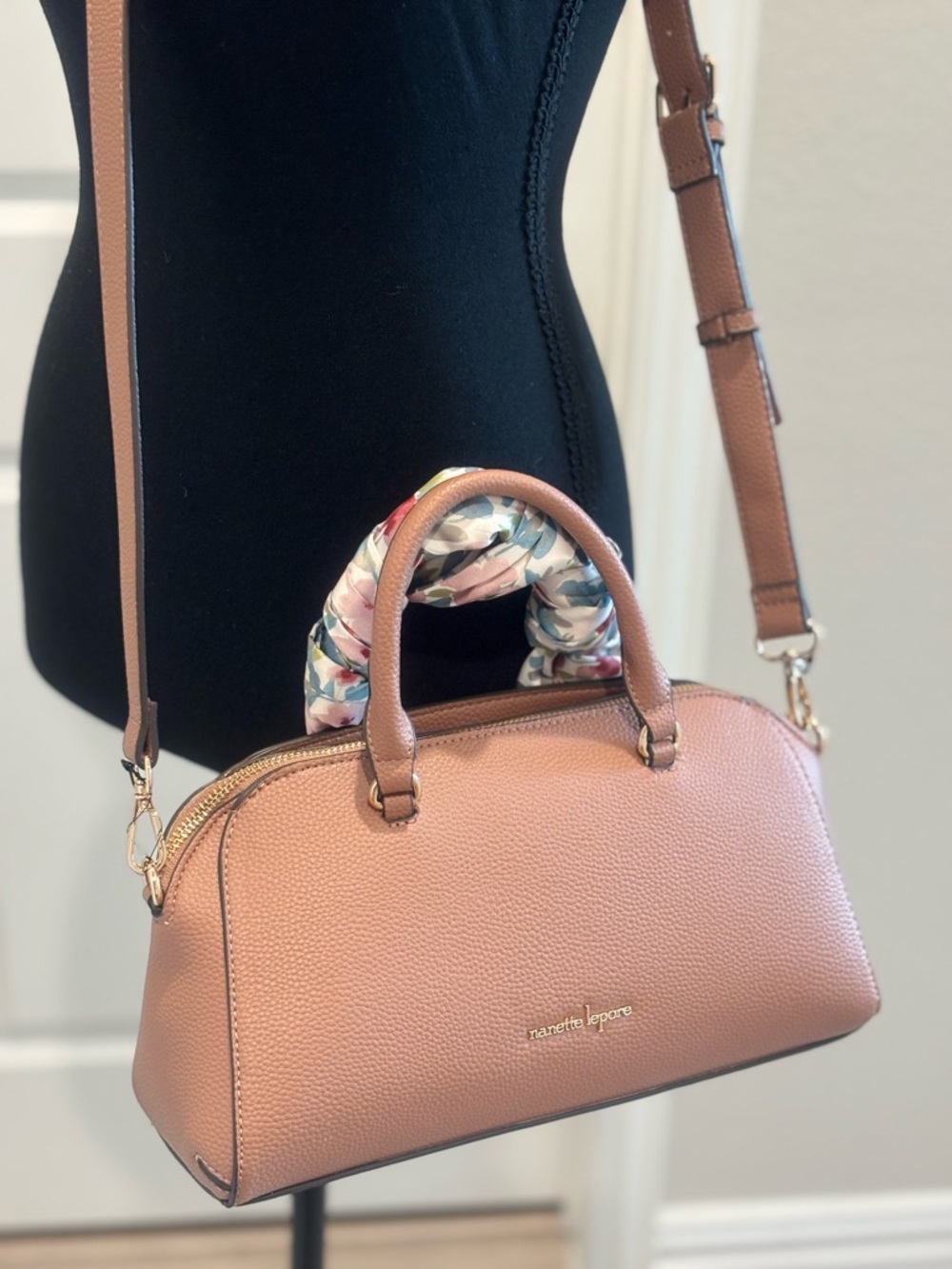 Nanette Lepore Pebbled Crossbody Lavinia Satchel with Floral Scarf - Picture 4 of 9